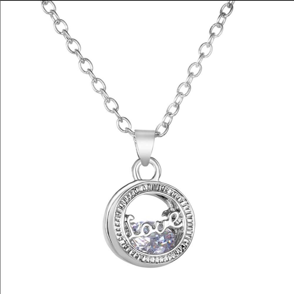 Silver Love Necklace W/ Swavorski Crystals